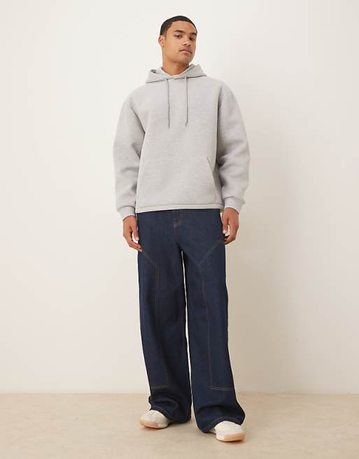 ASOS DESIGN Heavyweight Relaxed Hoodie With Fixed Hem And Drawcord In Scuba-style Fabric In Grey Marl