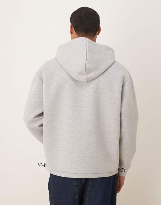 ASOS DESIGN Heavyweight Relaxed Hoodie With Fixed Hem And Drawcord In Scuba-style Fabric In Grey Marl