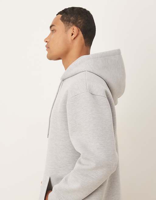 ASOS DESIGN Heavyweight Relaxed Hoodie With Fixed Hem And Drawcord In Scuba-style Fabric In Grey Marl
