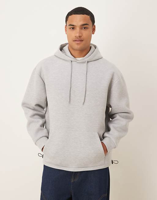 ASOS DESIGN heavyweight relaxed hoodie with fixed hem and drawcord in scuba-style fabric in grey marl