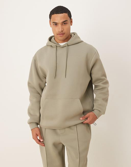 ASOS DESIGN heavyweight relaxed hoodie with fixed hem and drawcord in in scuba-style fabric in khaki