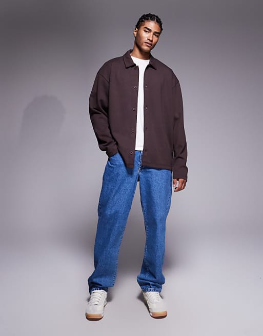 ASOS DESIGN Heavyweight Relaxed Jersey Jacket In Brown