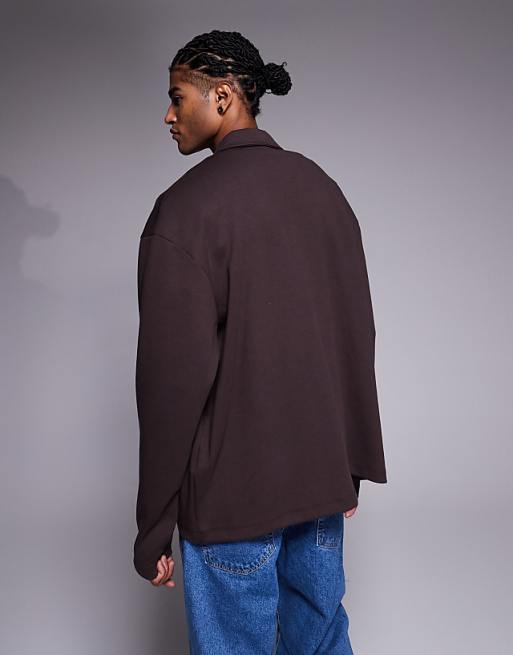 ASOS DESIGN Heavyweight Relaxed Jersey Jacket In Brown