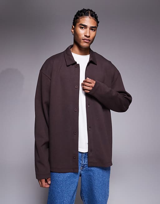 ASOS DESIGN heavyweight relaxed jersey jacket in brown
