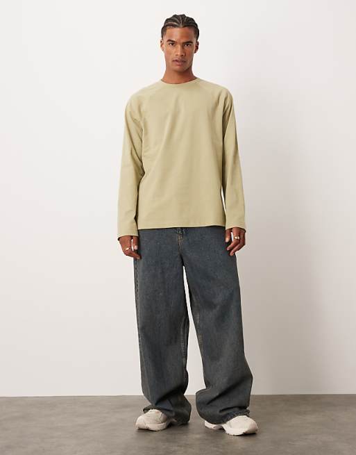 ASOS DESIGN Heavyweight Relaxed Long Sleeve Raglan T-shirt In Khaki