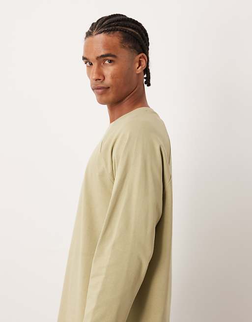 ASOS DESIGN Heavyweight Relaxed Long Sleeve Raglan T-shirt In Khaki