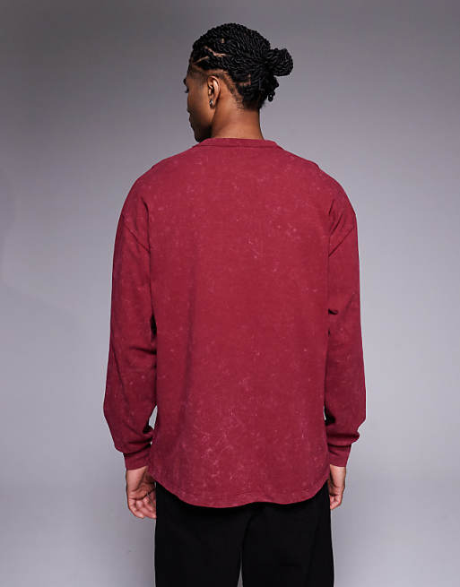ASOS DESIGN Heavyweight Relaxed Long Sleeve T-shirt With Milano Sports Graphic In Washed Red