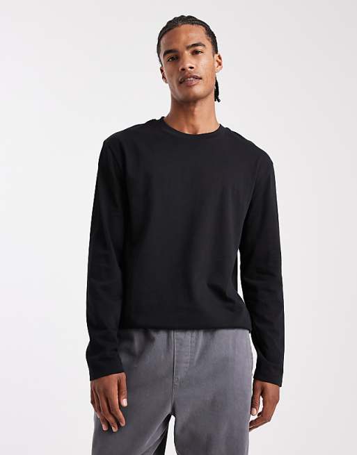ASOS DESIGN heavyweight relaxed long sleeve t-shirt in black - BLACK