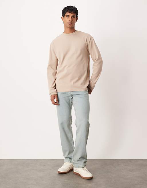 ASOS DESIGN Heavyweight Relaxed Long Sleeve T-shirt With Cuff In Beige