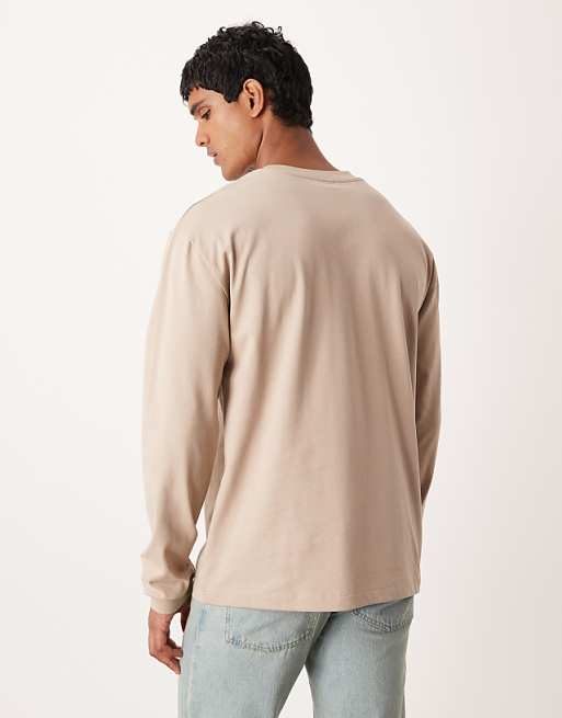 ASOS DESIGN Heavyweight Relaxed Long Sleeve T-shirt With Cuff In Beige