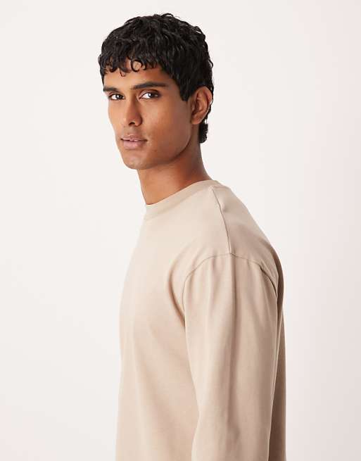 ASOS DESIGN Heavyweight Relaxed Long Sleeve T-shirt With Cuff In Beige