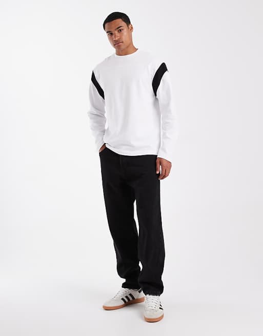 ASOS DESIGN Heavyweight Relaxed Long Sleeve T-shirt With Contrast Panel In White