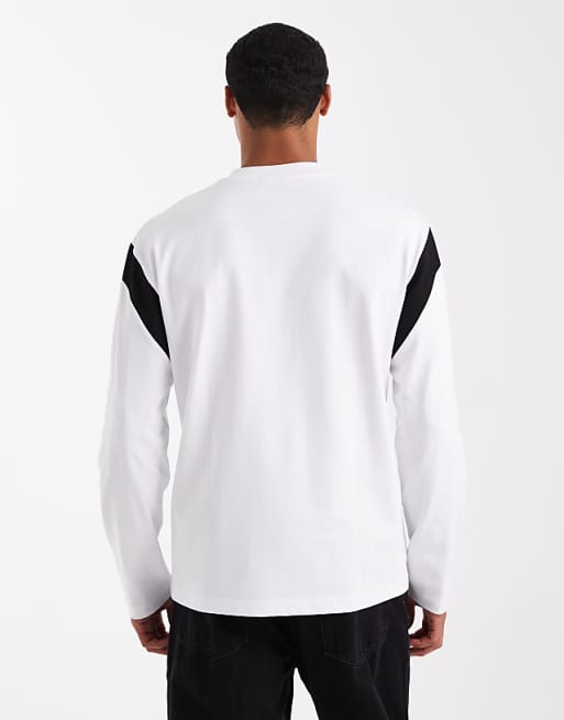 ASOS DESIGN Heavyweight Relaxed Long Sleeve T-shirt With Contrast Panel In White