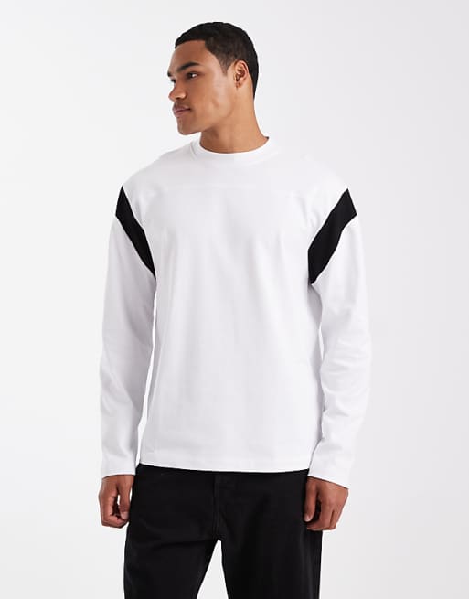 ASOS DESIGN heavyweight relaxed long sleeve t-shirt with contrast panel in white