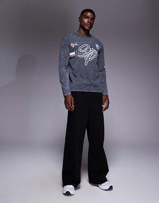 ASOS DESIGN Heavyweight Relaxed Long Sleeve T-shirt With Street Graphic In Washed Black