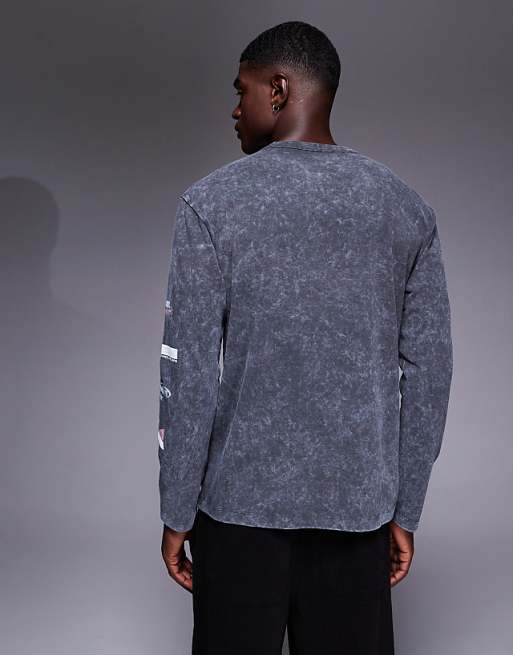 ASOS DESIGN Heavyweight Relaxed Long Sleeve T-shirt With Street Graphic In Washed Black