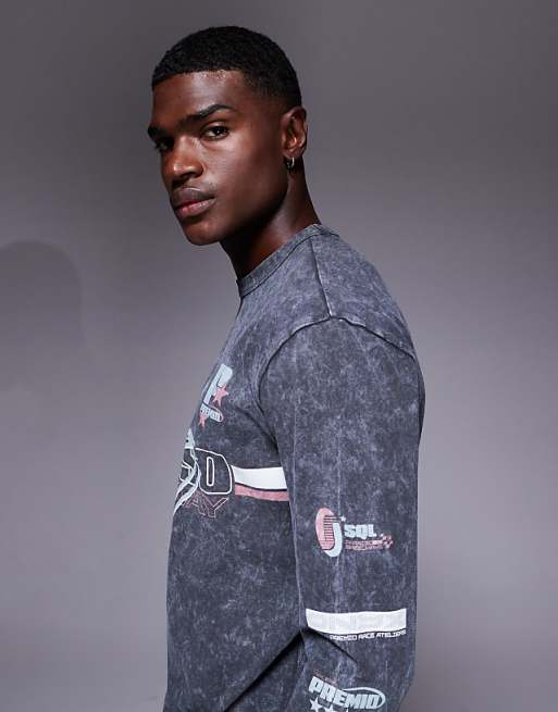 ASOS DESIGN Heavyweight Relaxed Long Sleeve T-shirt With Street Graphic In Washed Black