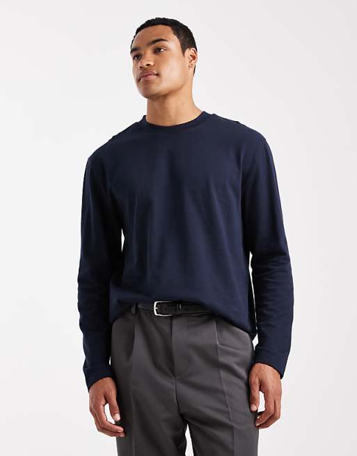 ASOS DESIGN heavyweight relaxed long sleeve t-shirt in navy