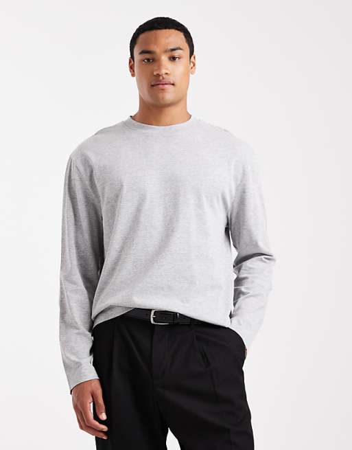 ASOS DESIGN heavyweight relaxed long sleeve t-shirt in grey marl