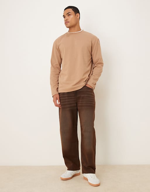 ASOS DESIGN Heavyweight Relaxed Long Sleeve T-shirt In Brown