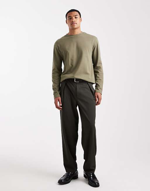 ASOS DESIGN Heavyweight Relaxed Long Sleeve T-shirt In Khaki