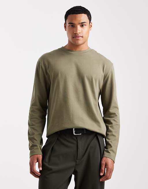 ASOS DESIGN heavyweight relaxed long sleeve t-shirt in khaki
