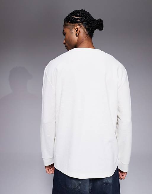 ASOS DESIGN Heavyweight Relaxed Long Sleeve T-shirt With Street Graphics In Cream Waffle