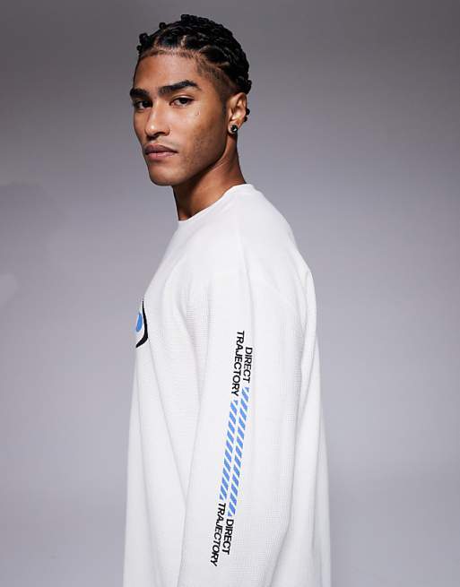 ASOS DESIGN Heavyweight Relaxed Long Sleeve T-shirt With Street Graphics In Cream Waffle