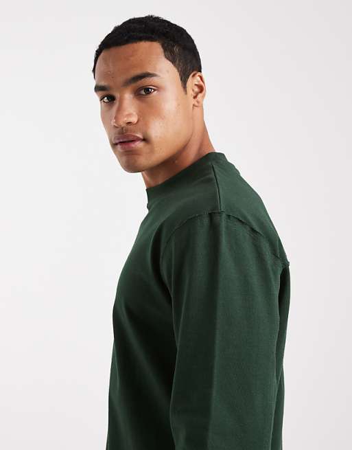 ASOS DESIGN Heavyweight Relaxed Long Sleeve T-shirt With Raw Hem In Dark Green