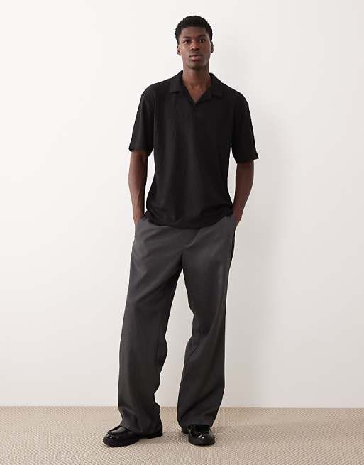 ASOS DESIGN Heavyweight Relaxed Polo In Black Crinkled Rib