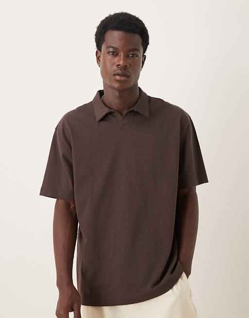 ASOS DESIGN heavyweight relaxed polo in brown
