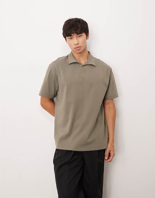 ASOS DESIGN heavyweight relaxed polo in khaki