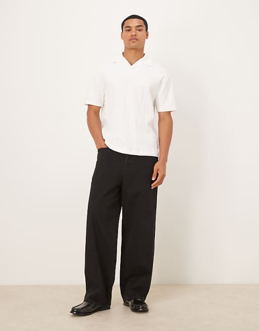ASOS DESIGN Heavyweight Relaxed Polo In White Square Texture
