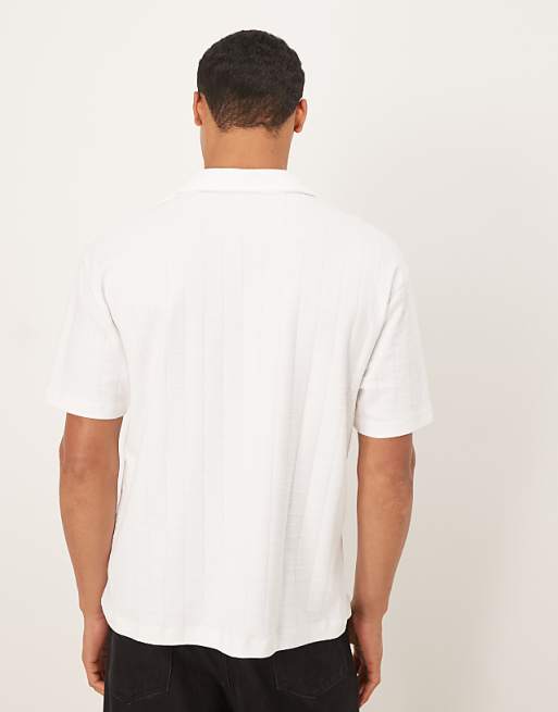 ASOS DESIGN Heavyweight Relaxed Polo In White Square Texture