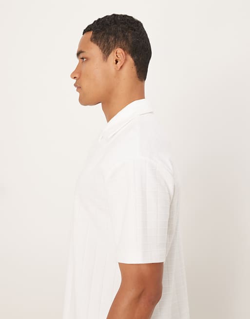 ASOS DESIGN Heavyweight Relaxed Polo In White Square Texture
