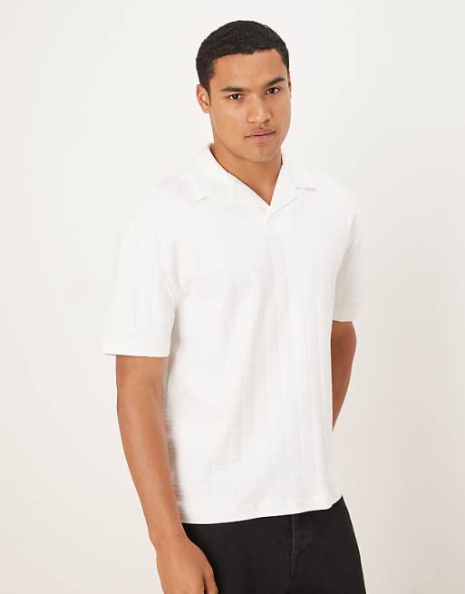 ASOS DESIGN heavyweight relaxed polo in white square texture