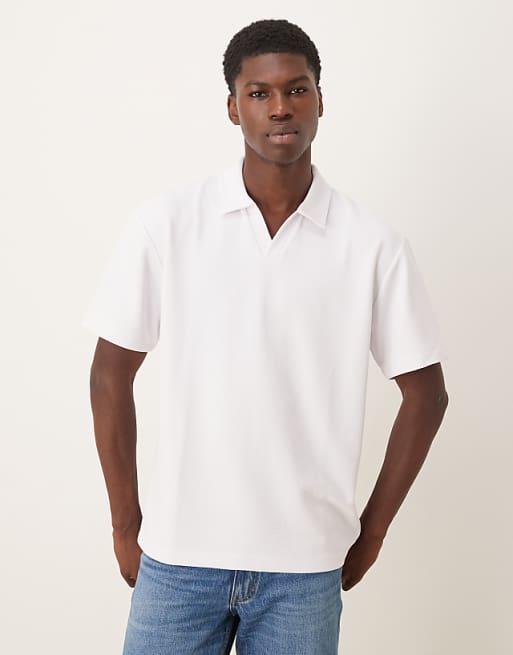 ASOS DESIGN heavyweight relaxed polo in white texture