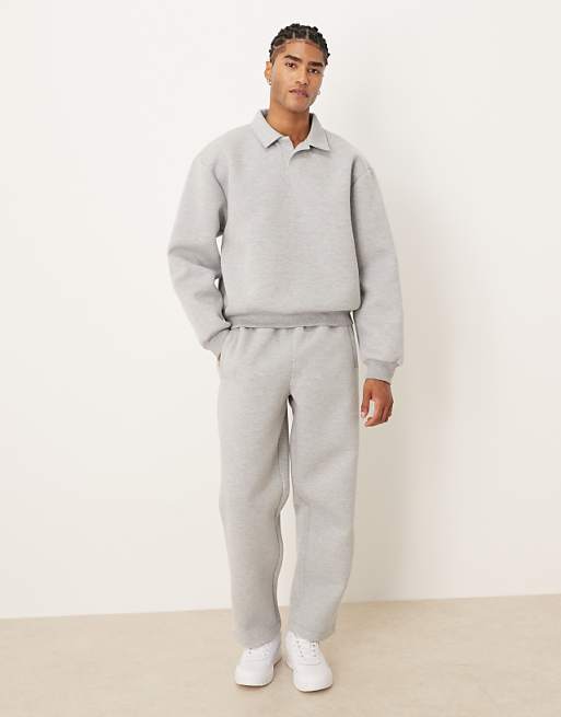 ASOS DESIGN Heavyweight Relaxed Polo Sweatshirt In Scuba-style Fabric In Grey