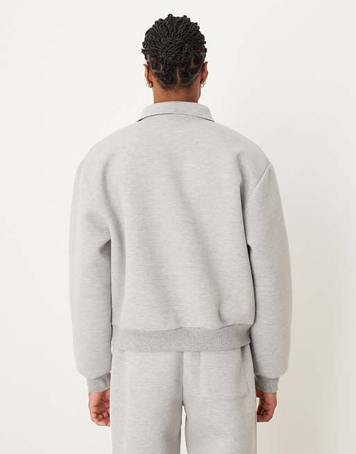 ASOS DESIGN Heavyweight Relaxed Polo Sweatshirt In Scuba-style Fabric In Grey