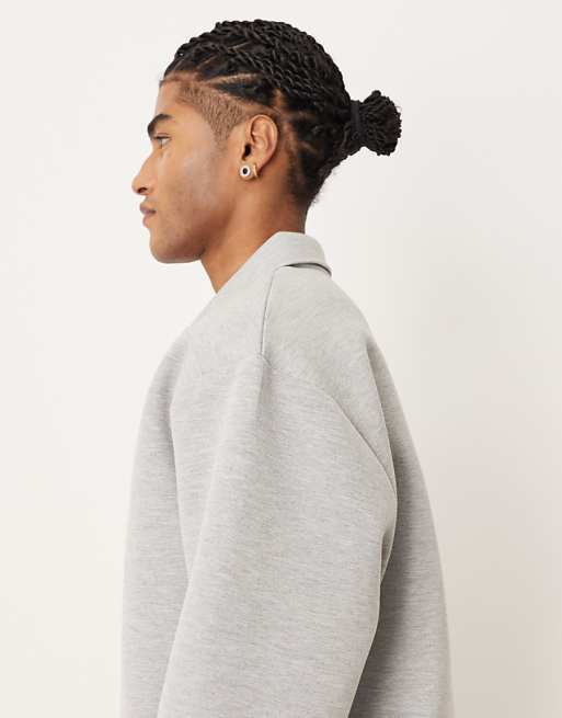 ASOS DESIGN Heavyweight Relaxed Polo Sweatshirt In Scuba-style Fabric In Grey
