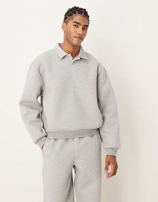 ASOS DESIGN heavyweight relaxed polo sweatshirt in scuba-style fabric in grey
