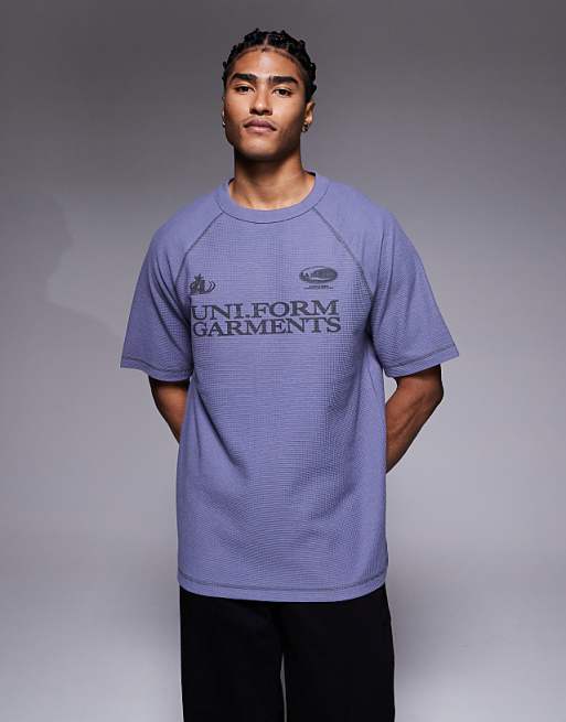 ASOS DESIGN heavyweight relaxed raglan t-shirt with text graphic in waffle