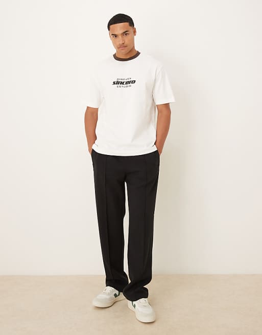 ASOS DESIGN Heavyweight Relaxed Ringer T-shirt With Print In Off White