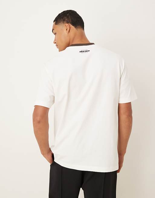 ASOS DESIGN Heavyweight Relaxed Ringer T-shirt With Print In Off White