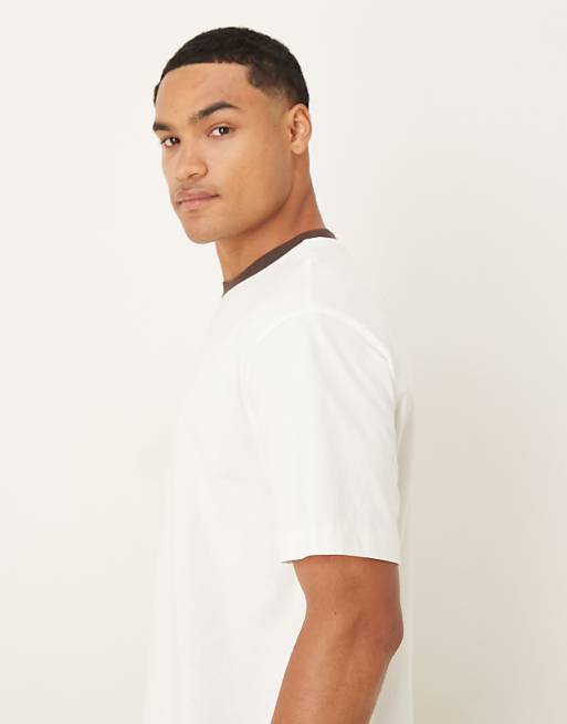 ASOS DESIGN Heavyweight Relaxed Ringer T-shirt With Print In Off White