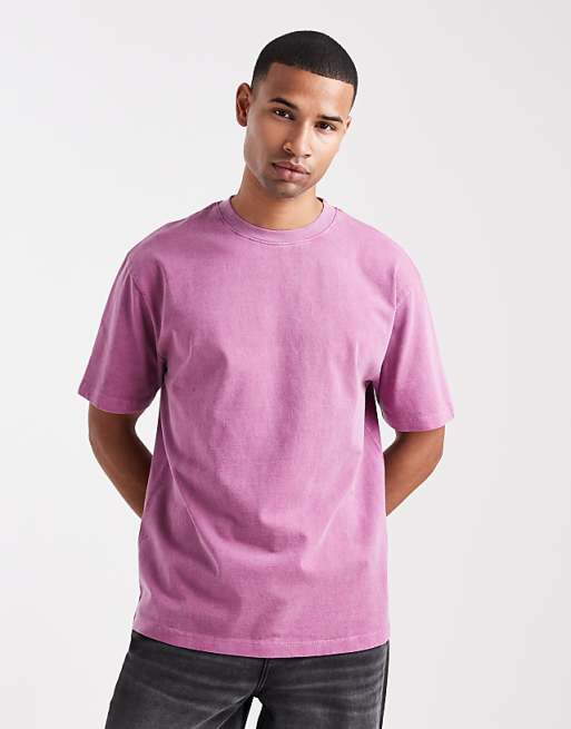 ASOS DESIGN heavyweight relaxed t-shirt in garment dyed pink