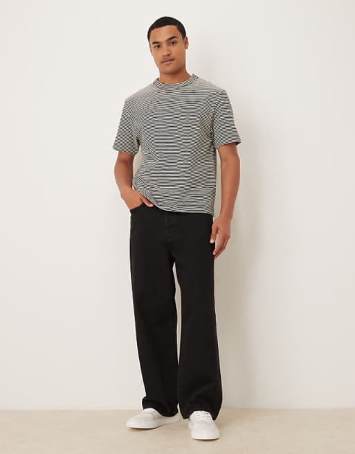 ASOS DESIGN Heavyweight Relaxed T-shirt In Thin Black And White Stripe Texture