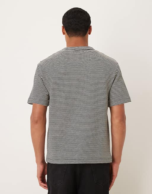 ASOS DESIGN Heavyweight Relaxed T-shirt In Thin Black And White Stripe Texture