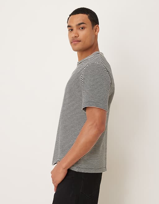 ASOS DESIGN Heavyweight Relaxed T-shirt In Thin Black And White Stripe Texture
