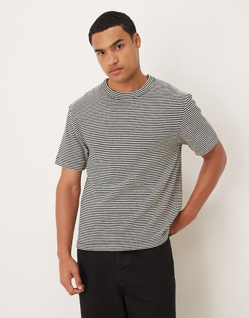 ASOS DESIGN heavyweight relaxed t-shirt in thin black and white stripe texture